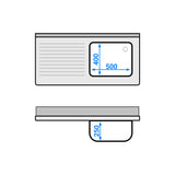 Vaskeskap med 3 skuffer - 1,2 m - 1 kum til høyre - med oppkant og doble dører
