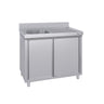 Arbeidsskap med kum i rustfritt stål ECO - 1000x600 mm - 1 kum - kum venstre - med oppkant