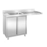 Oppvaskbenk for hetteoppvaskmaskin - 1400x600 mm - med 1 kum venstre