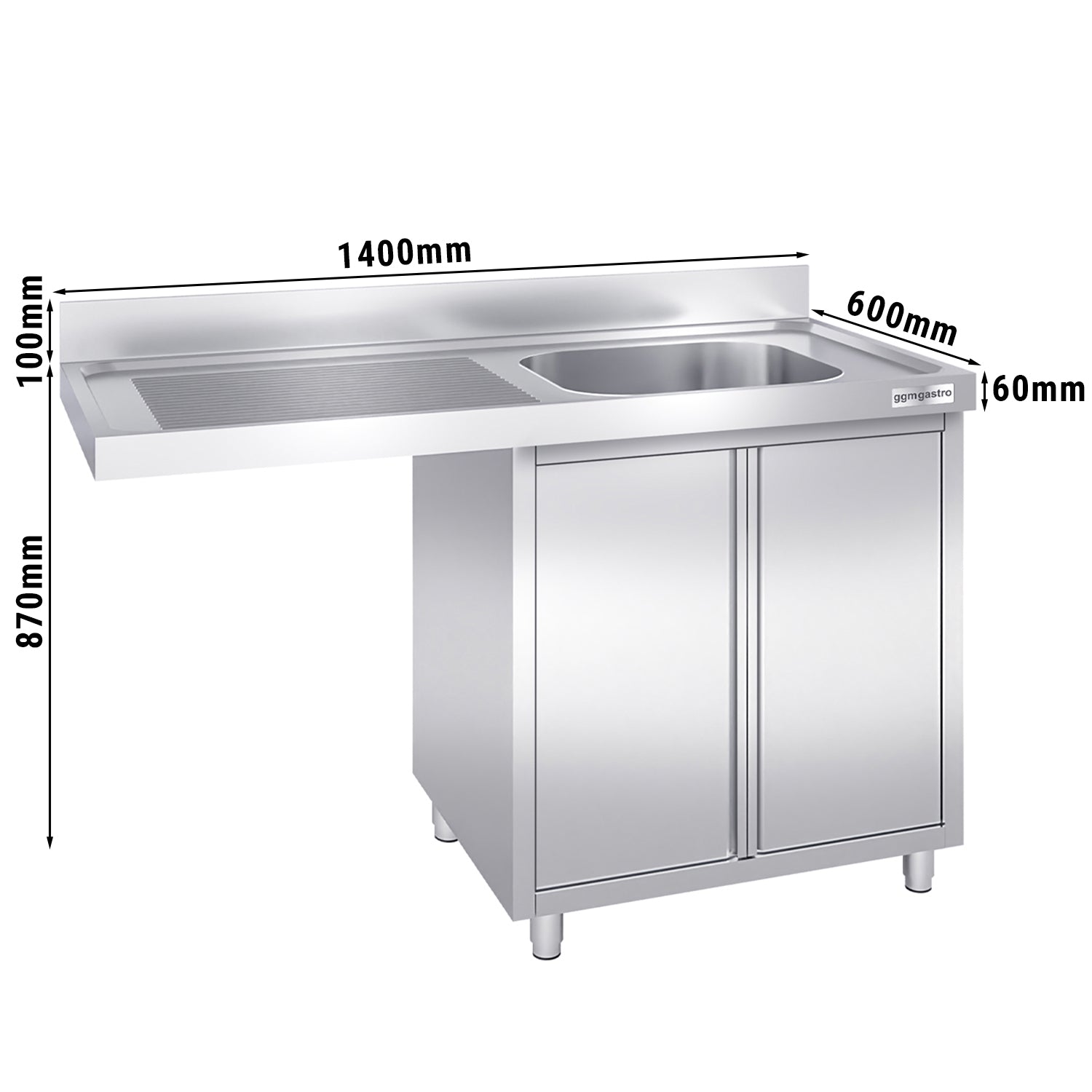 Vaskeskap med plass for oppvaskmaskin 1,4m - 1 Kum til Høyre L 50 x B 40 x D 25 cm