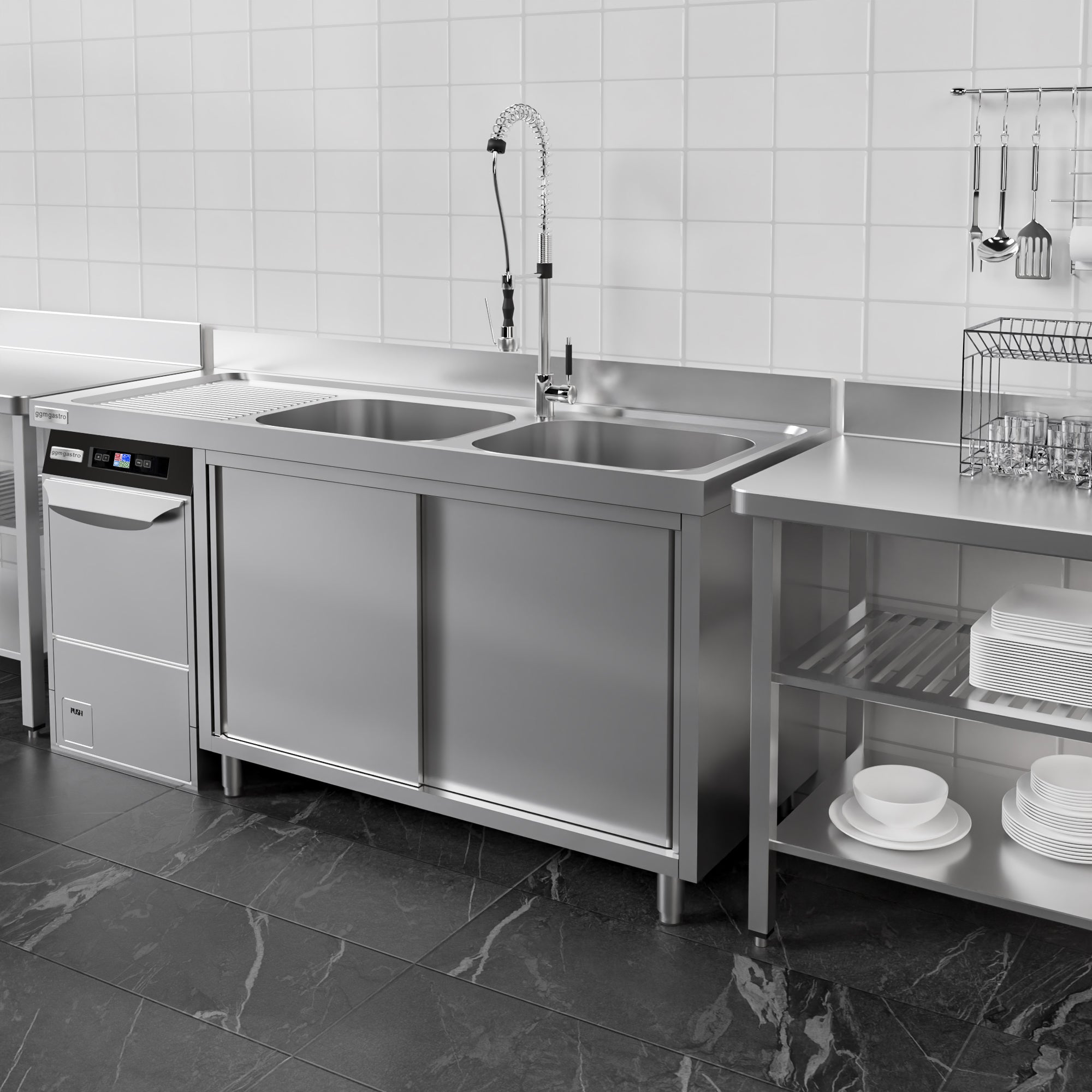 Vaskeskap med plass for oppvaskmaskin 1,6m - 2 Kummer til Høyre L 40 x B 40 x D 25 cm