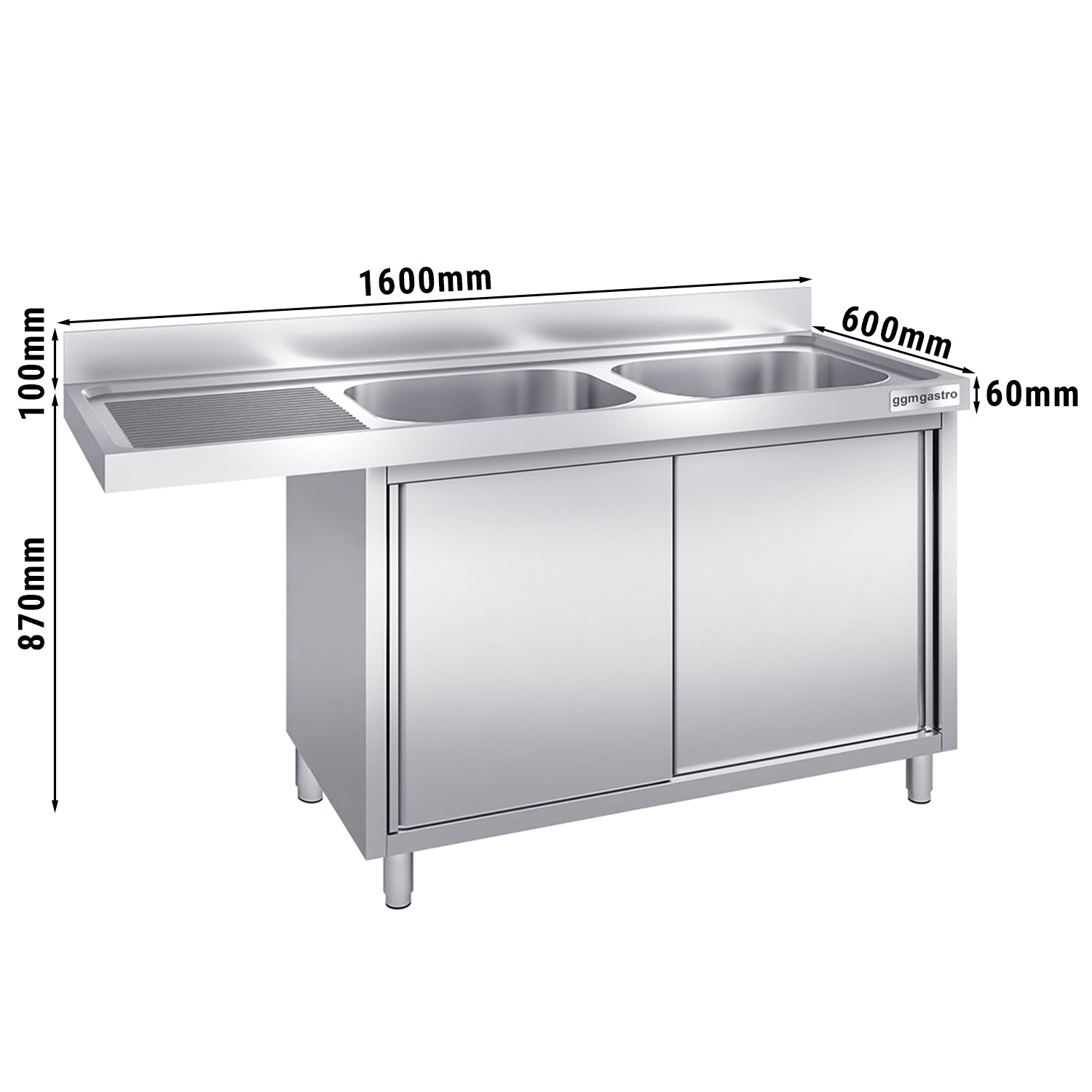 Vaskeskap med plass for oppvaskmaskin 1,6m - 2 Kummer til Høyre L 40 x B 40 x D 25 cm