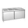 Arbeidsskap med kum i rustfritt stål PREMIUM - 2000x700 mm - 2 kummer - midtstilt - med oppkant