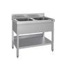 Oppvaskbenk ECO - 1000x700 mm - med underhylle - 2 kummer midtstilt