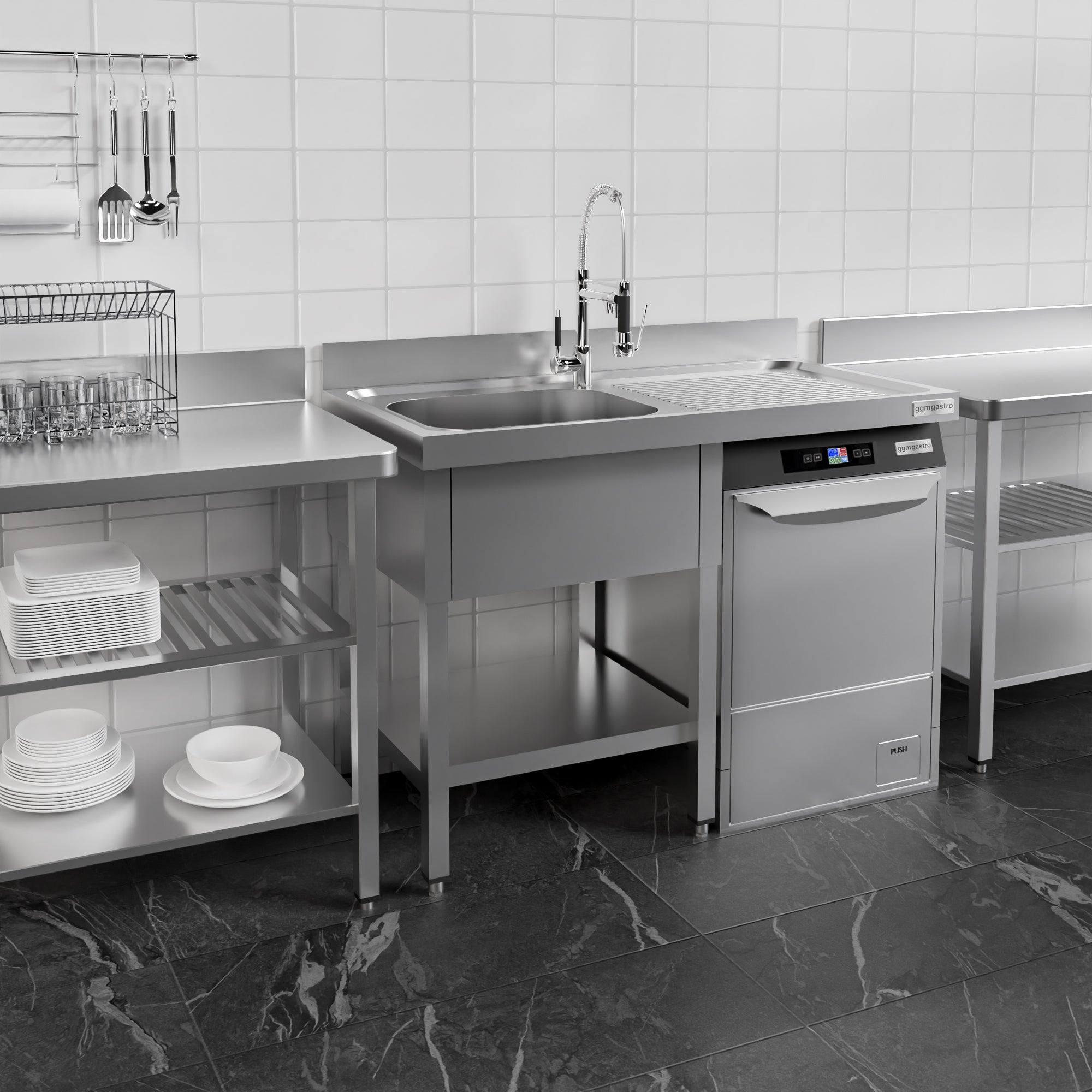 Oppvaskbenk med plass for oppvaskmaskin 1,2m - 1 Kum til Venstre L 40 x B 50 x D 25 cm