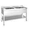 Oppvaskbenk PREMIUM - 1400x600 mm - med underhylle - 2 kummer midtstilt