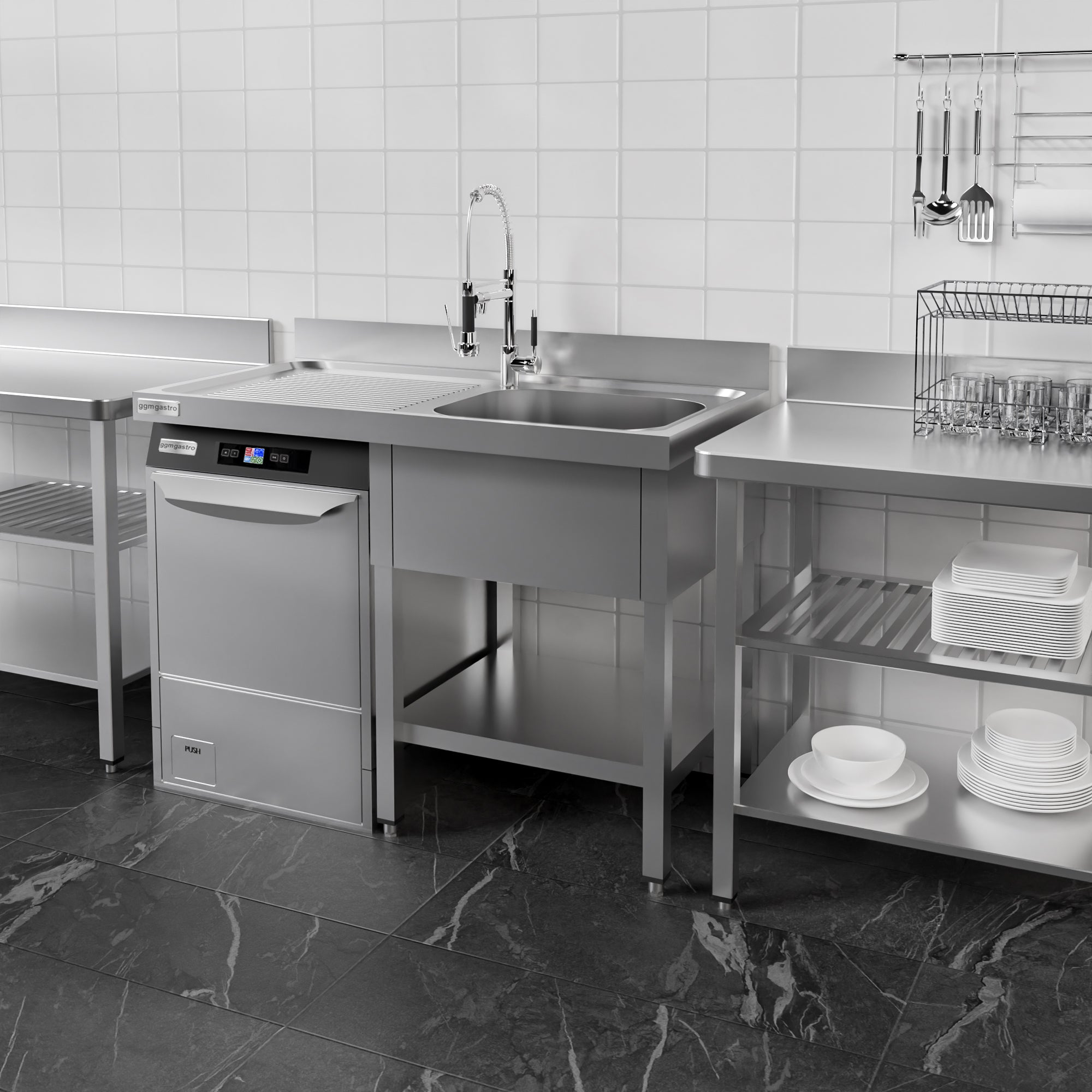Oppvaskbenk med plass for oppvaskmaskin 1,4m - 1 Kum til Høyre L 50 x B 40 x D 25 cm