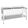 Oppvaskbenk PREMIUM - 2000x700 mm - med underhylle - 2 kummer midtstilt