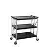 Serveringsvogn - sammenleggbar - 880x500 mm - med 3 hyller - glattløpende hjul – to med brems