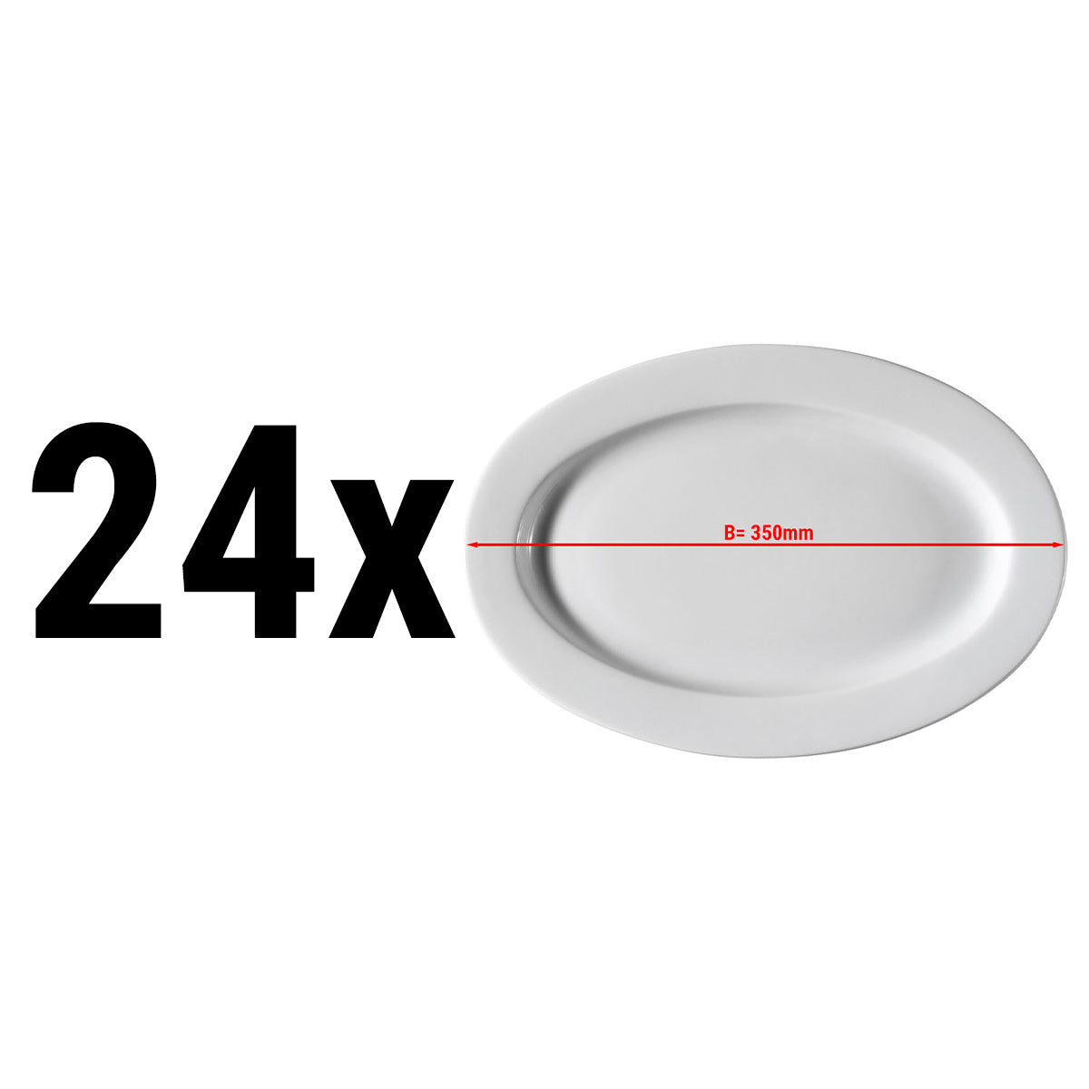 (24 stk) PERA Hvit - oval tallerken - Ø 35 cm