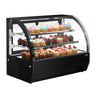 Displaymonter – bordmodell - 105 l - 700 mm - dobbeltglass - avrundet - med 2 hyller - LED-belysning - svart modell