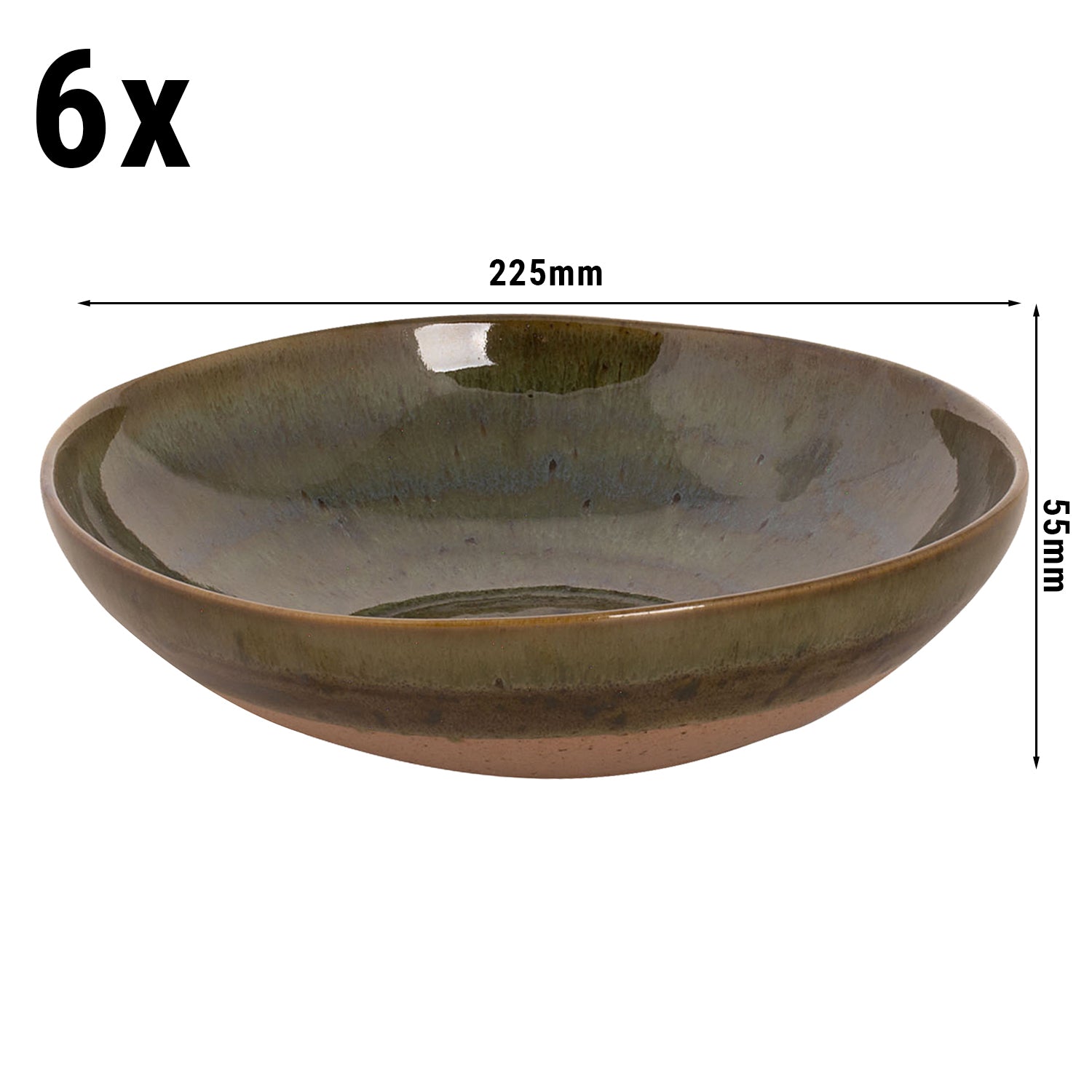 (6 stk) WISTERIA - Dyp tallerken - Ø 22 cm - Grønn/Beige