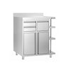 Arbeidsskap – til kaffemaskin – 1000 x 600 mm – med 2 svingdører, 2 skuffer, utklappbar del, 3 hyller og oppkant