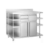 Arbeidsskap – til kaffemaskin – 1400 x 600 mm – med 2 svingdører, 2 skuffer, avklopper, 6 hyller og oppkant