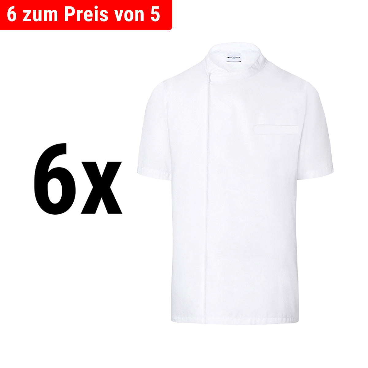 (6 stk) Karlowsky - Kortermet kokkeskjorte - Hvit - Strl. XL