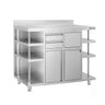 Arbeidsskap – til kaffemaskin – 1400 x 600 mm – med 1 svingdør, 2 skuffer, søppelbøtte, 6 hyller og oppkant