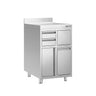 Arbeidsskap – til kaffemaskin – 600 x 600 mm – med 1 svingdør, 2 skuffer, søppelbøtte og oppkant