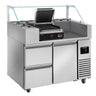 Salatkjølebenk - 1,21 x 0,7 m - med 1 dør & 2 skuffer 1/2 inkl. pressgrill