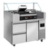 Saladette - 1210x700 mm - 1 dør og 2 skuffer - med glassoverbygg - for 9x GN 1/6 beholdere - inkl. Kontaktgrill