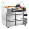 Saladette - 1210x700 mm - 4 skuffer - med glassoverbygg - for 9x GN 1/6 - inkl. Kontaktgrill