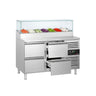 Saladette PREMIUM - 1360x700 mm - 4 skuffer - med glassoverbygg - for 7x GN 1/3 beholdere