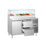 Saladette ECO - 1360x700 mm - 1 dør og 2 skuffer - med glassoverbygg - for 7x GN 1/3 beholdere