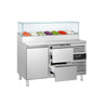 Saladette PREMIUM - 1360x700 mm - 1 dør og 2 skuffer - med glassoverbygg - for 7x GN 1/3 beholdere