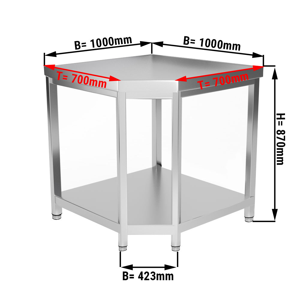 Rustfritt stål arbeidsbord - 1,0 x 0,7 m - med underhylle