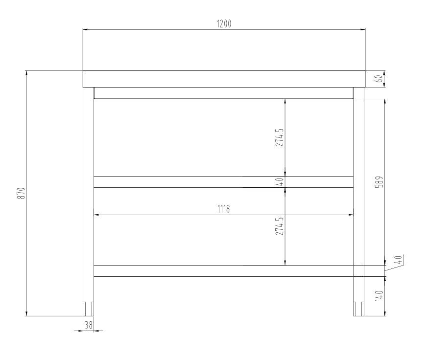 Rustfritt stål arbeidsbord PREMIUM - 1,2 m - med underhylle &amp; mellomhylle
