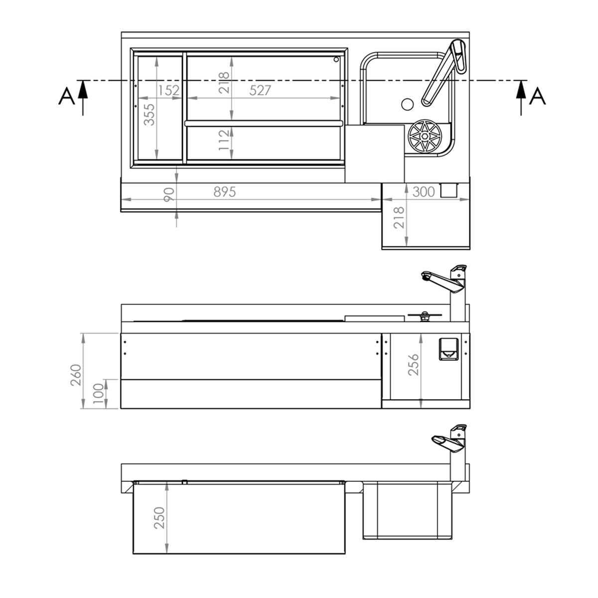 Bar kjølebord - 1,2 x 0,6 m - 150 Liter - med 2 Dører &amp; Hyller