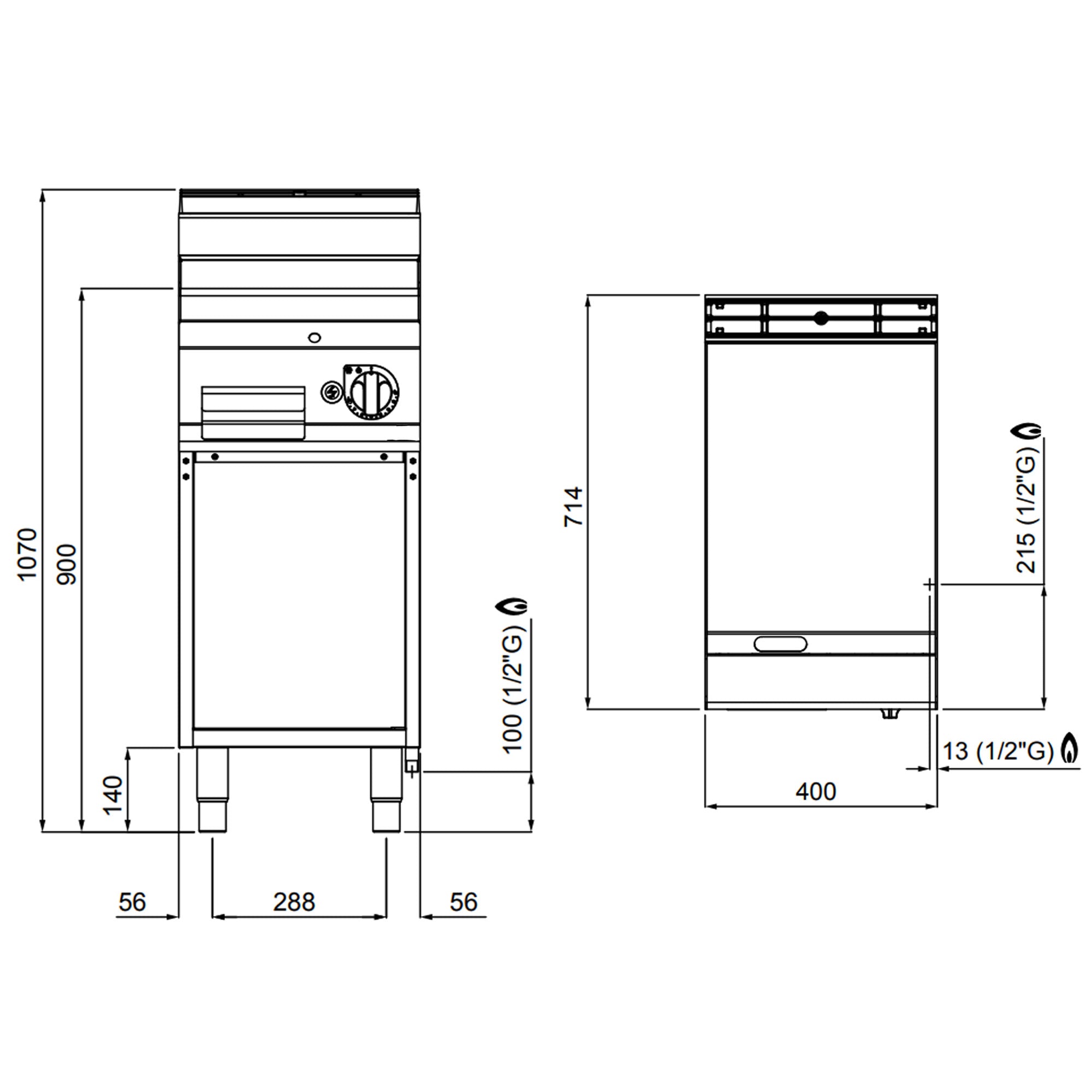 Gass flatgrill - slett - med en blank overflate (6,9 kW)