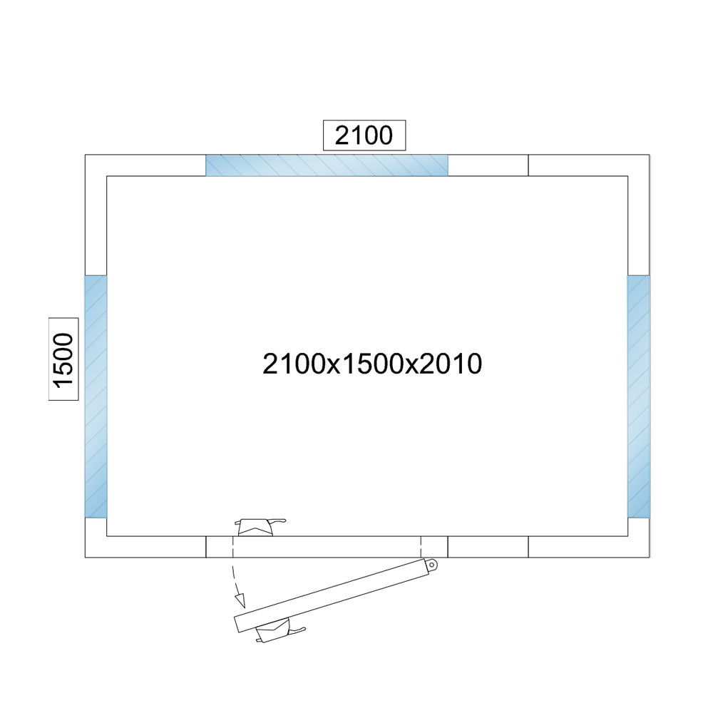 Kjølerom - 2,1 x 1,5 m - høyde: 2,01 m - 4,8 m³ - med 3 glasssider