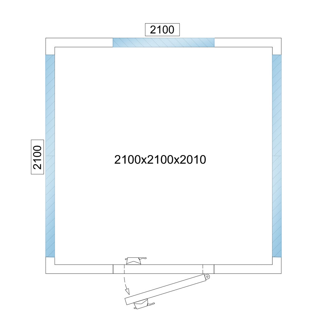 Kjølerom - 2,1 x 2,1 m - høyde: 2,01 m - 6,9 m³ - med 3 glassider