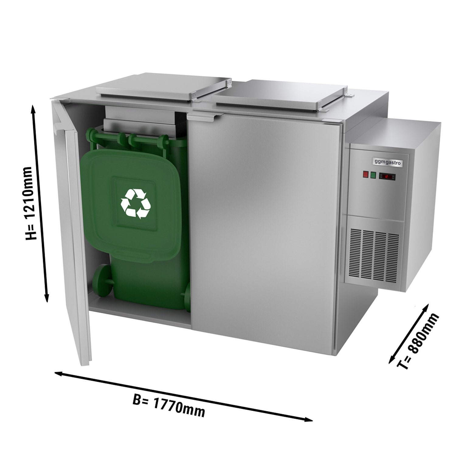 Våt avfall 2x 120 eller 1x 240 liter / kjøleaggregat på høyre side