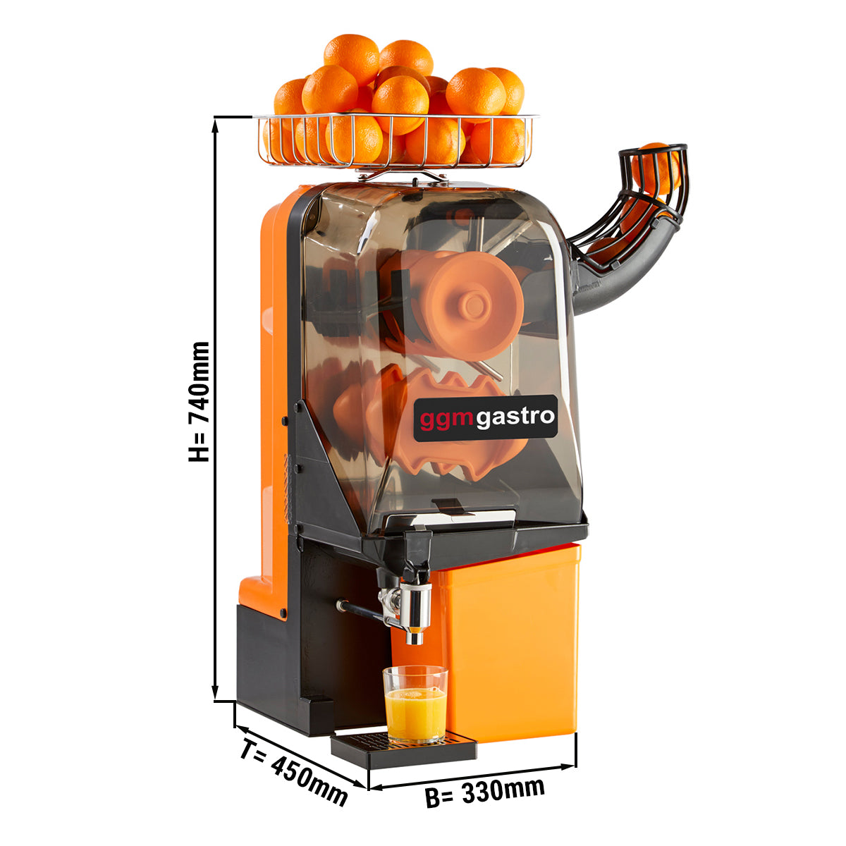 Elektrisk appelsinpresse - oransje - manuell parring - inkl. Tappekran og rengjøringsmodus