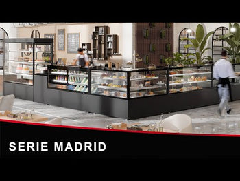 Kakevitrine MADRID - 1500mm - med LED-belysning, gardin og 2 hyller - Svart matt