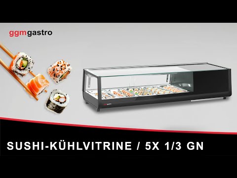 Sushimonter med LED-belysning - 1800x420 mm - 5x GN 1/2 - svart