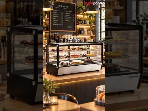 Displaymonter - bordmodell - 200 l - 1 219 mm - dobbeltglass - firkantet - med 2 hyller - LED-belysning - R290 - hvit