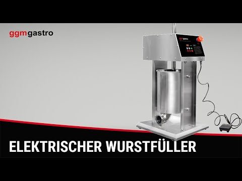 Profesjonell elektrisk pølsefyller og churrosmaskin – vertikal - 10 l - 90 W - i rustfritt stål - inkl. fotpedal og 4 trakter og 3 churrostyller