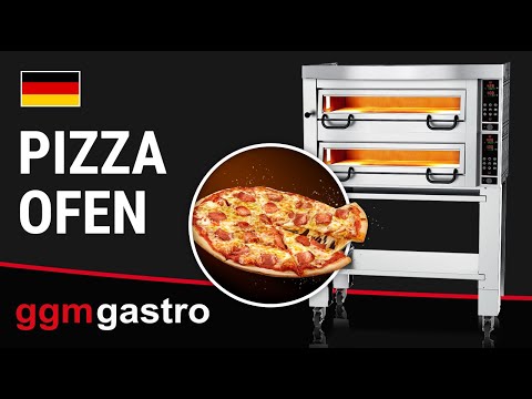 Elektrisk pizzaovn - 1480x923 mm - 6+6+6+6x Ø 34 cm (steinbunn, sjamott) - opptil 430 °C - digitalt touchpanel - inkl. hette og understell