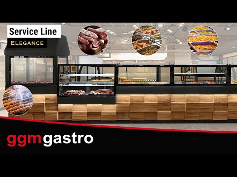 Kassedisk i rustfritt stål TORONTO - 1800x880 mm - trefront - topplate i svart granitt - matt
