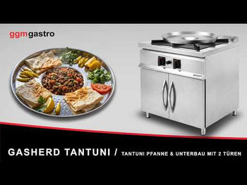 Tantuni gasskomfyr - 24 kW - 1 brenner - inkl. Tantuni-panne og underbygning med 2 dører