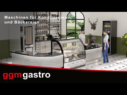 Konditormonter bakervarer - 414 l - 1 200 mm - dobbeltglass - avrundet - med 3 hyller - LED-belysning - R290