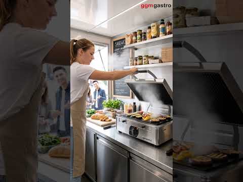 Kontaktgrill i glasskeramikk – 3 kW – glatt under og riflet over – grillflate: 345 x 220 mm