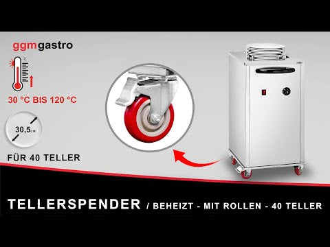 Tallerkendispenser - oppvarmet - 1 kW - med hjul - 2x40 tallerkener