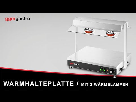 Varmeplate i rustfritt stål - 1 kW - GN 1/1 - med 2 infrarøde varmelamper