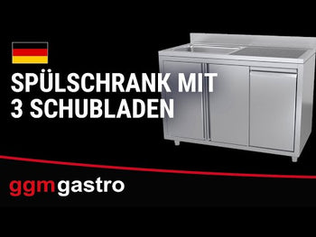 Vaskeskap med søppelbøtte - 1,8m - 2 kummer til venstre - med oppkant og doble dører