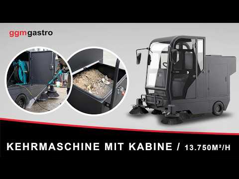 Sitte‑på feiemaskin - Arealkapasitet 13 750 m²/t - Arbeidsbredde 2 000 mm - med vanningssystem for støvdemping - inkl. høytrykksspyler og kameraer