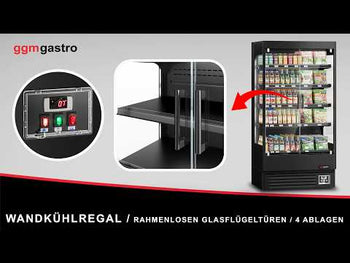 Veggmontert kjøleskap med hengslede dører - 1585 mm - 693 liter - med LED-belysning, 2 glassdører og 4 hyller