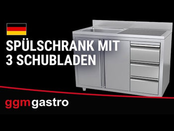 Vaskeskap med 3 skuffer - 1,8 m - 2 kummer til venstre - med oppkant og doble dører